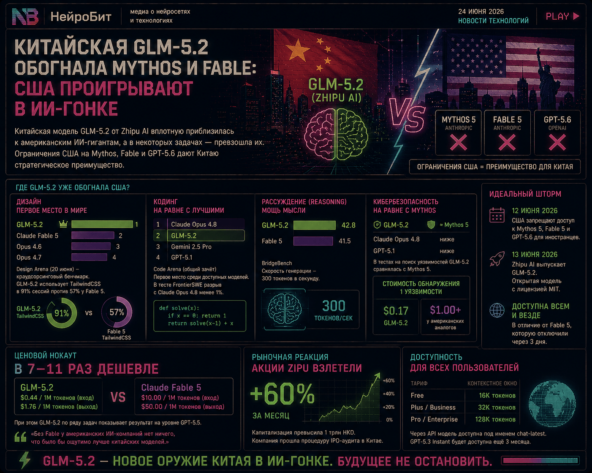 Китайская GLM-5.2 обогнала Mythos и Fable: США проигрывают в ИИ-гонке. Тестируем по ссылке