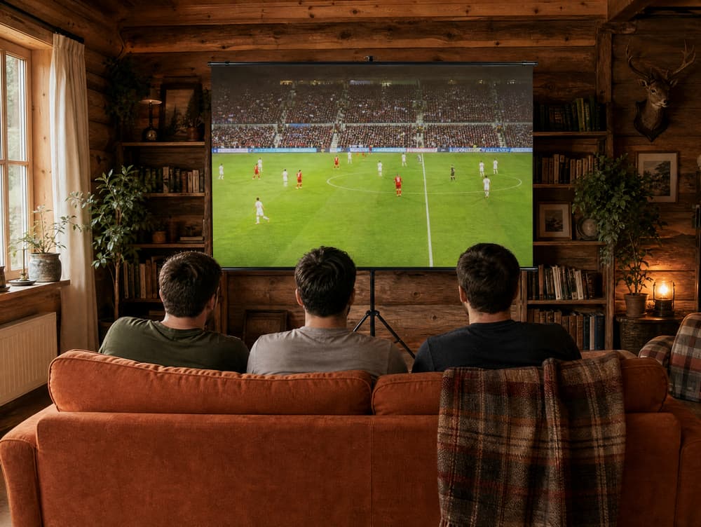 Светоотражающий ALR/HCR проекционный экран Lumien Sky Cinema в домашнем интерьере