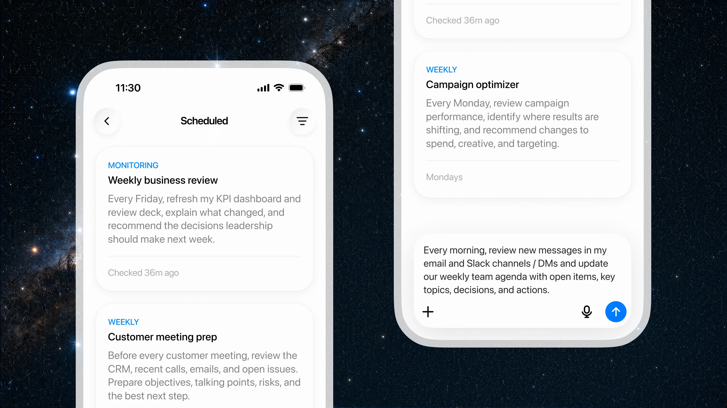 ChatGPT теперь является партнером для ваших самых амбициозных проектов | OpenAI 6 ChatGPT: Запланированные задачи для еженедельного обзора бизнеса, подготовки к встречам с клиентами и оптимизации рекламных кампаний на мобильных устройствах.