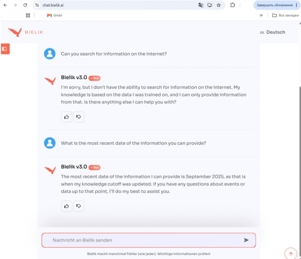 Так выглядит чат с Белеком и да, у него нет доступа в интернет Так выглядит чат с Белеком и да, у него нет доступа в интернет