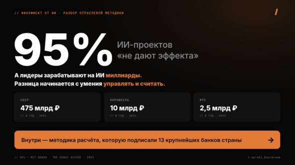 95% ИИ-проектов «не дают эффекта», а лидеры зарабатывают на ИИ миллиарды. Разница начинается с умения управлять и считать. Вот методика, под которой подписались 13 крупнейших банков страны
