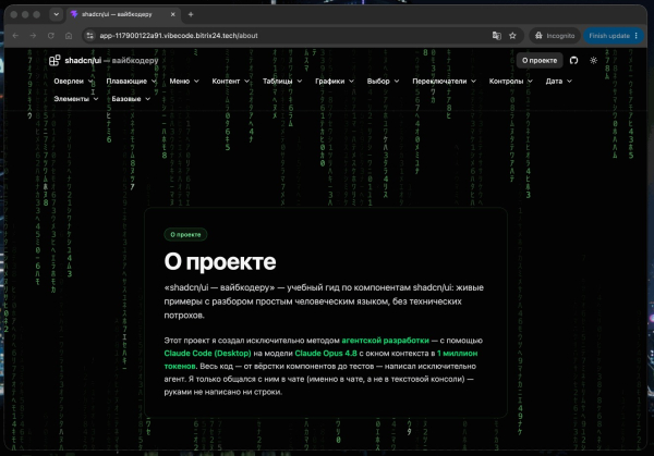 Витрина shadcn/ui-компонентов для будущих приложений