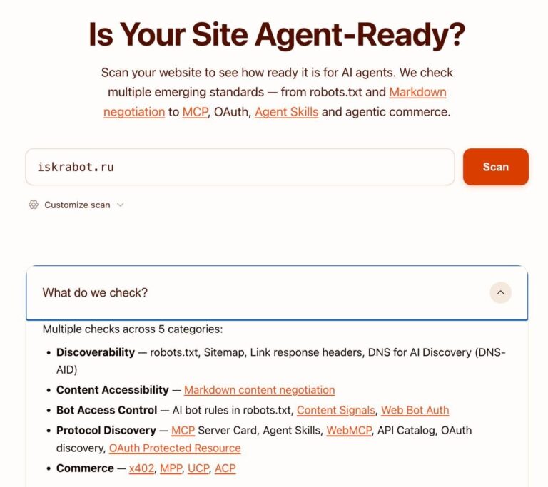 Проверяем, готов ли ваш сайт к эпохе ИИ-агентов — Cloudflare…
