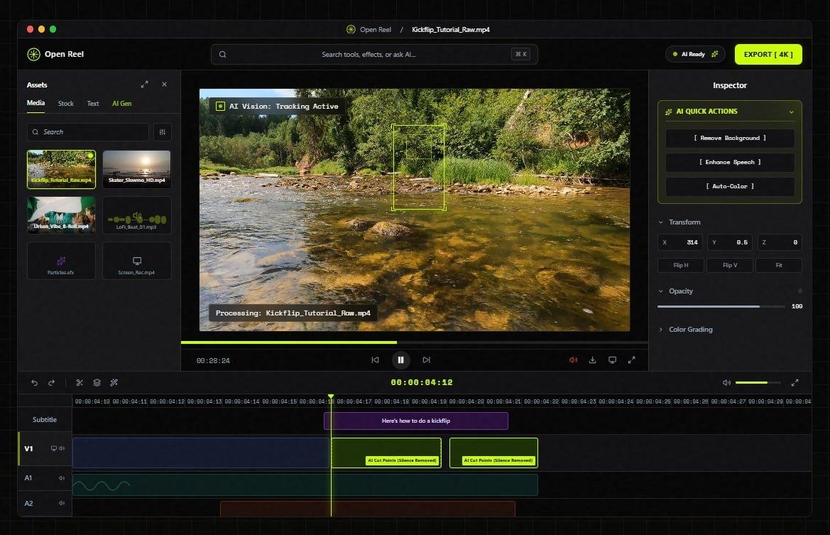OpenReel — бесплатный браузерный CapCut без лимитов и вотермарок OpenReel…