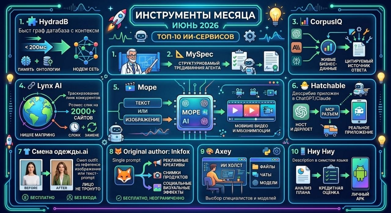 Инструменты месяца (июнь 2026) 🧩 HydradB выполняет каждый случай использования контекста ИИ,…