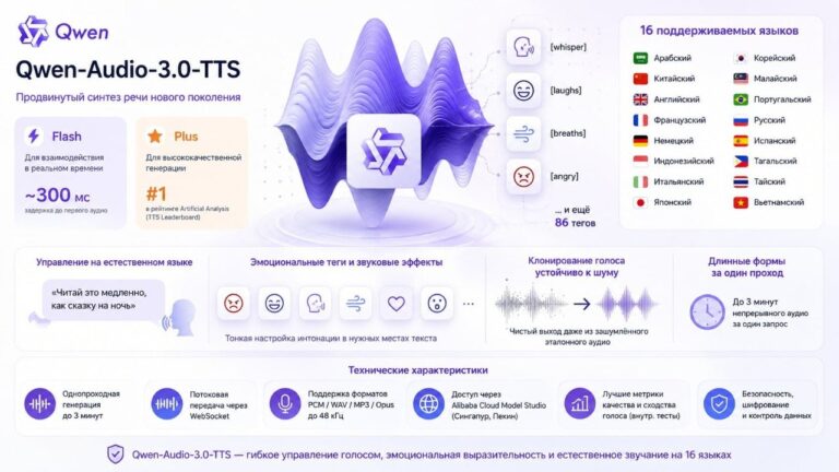 Alibaba представила мощный движок синтеза речи Qwen-Audio-3.0-TTS Команда Qwen выпустила…