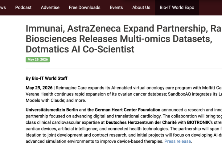 Immunai и AstraZeneca расширяют партнерство, Rancho Biosciences публикует мультиомические наборы данных, Dotmatics — соавтор проекта в области искусственного интеллекта.