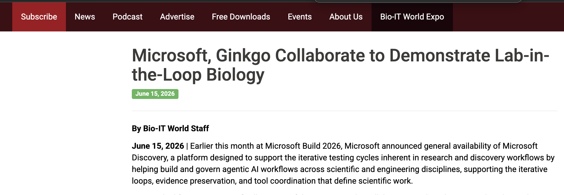 Microsoft и Ginkgo сотрудничают для демонстрации биологии в замкнутом цикле.