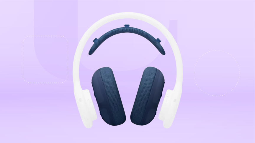 Сменное оголовье и амбушюры наушников Beats 360 показаны в темно-синем цвете.