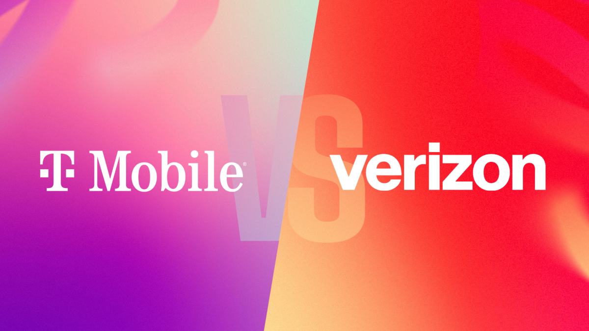 Логотипы T-Mobile и Verizon, разделённые символом «vs».