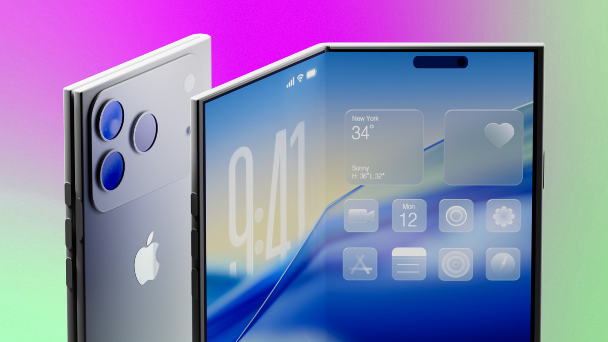 Скрытый iPhone Fold рядом с открытым, из которого виден внутренний экран.