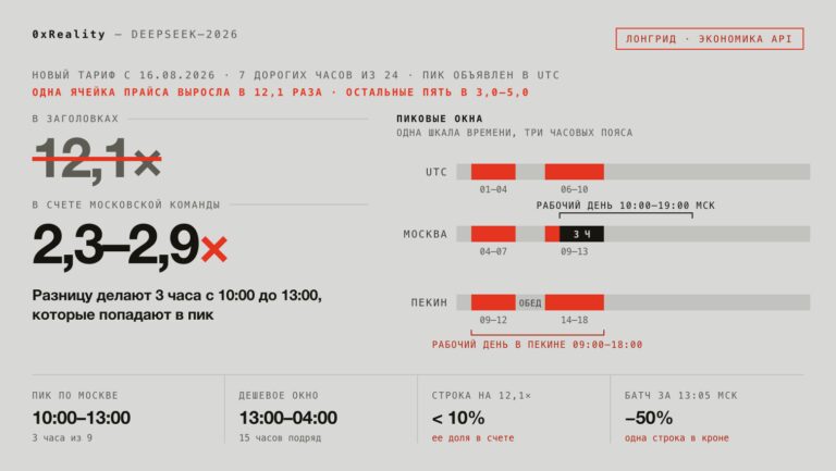 Не в 12,1 раз, а 2,3–2,9: сколько стоит новый тариф DeepSeek V4 и почему все решают 3 часа с 10:00 до 13:00 МСК