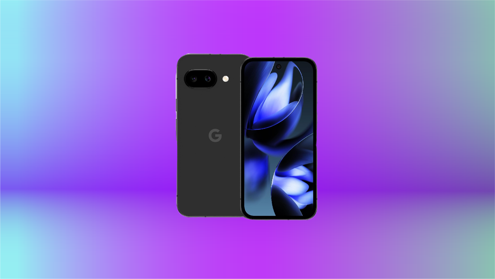 В преддверии выхода Pixel 11 запасы Pixel 9 распродаются. 8 На экране смартфона Google Pixel 9A в черном цвете на фоне градиента фиолетового и синего оттенков.