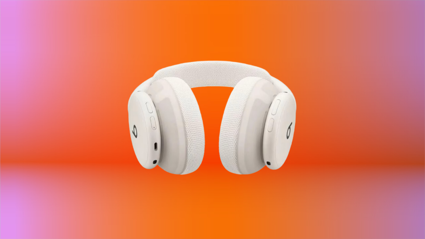 Наушники Beats 360, показанные в белом цвете, вид снизу, с сетчатыми амбушюрами.