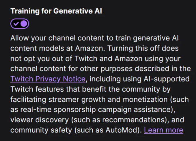 Amazon будет обучать пользователей на основе контента стримеров Twitch по умолчанию, если они не откажутся от этой функции. 2 c4a6a592e349b9965e351c6d4e9de0ea