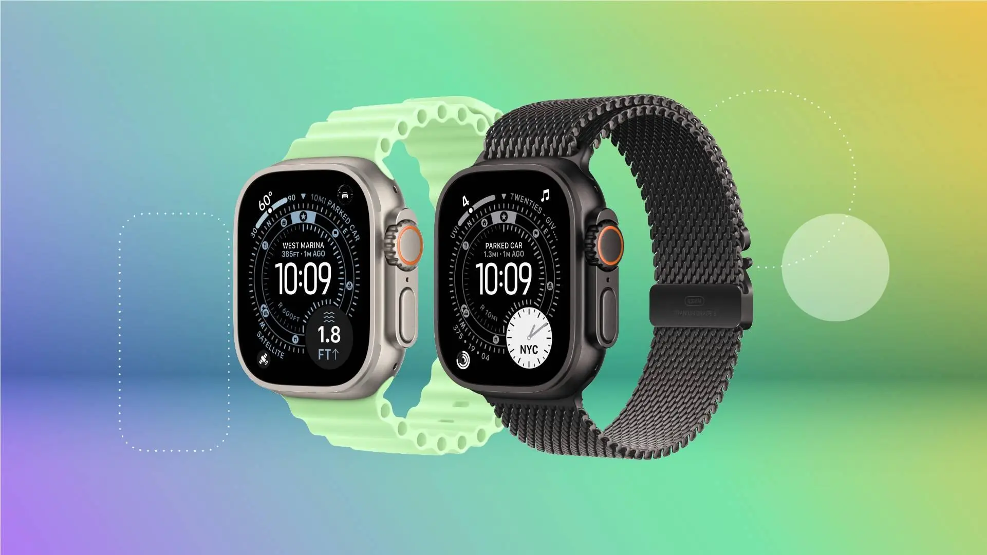 Apple Watch на красочном рекламном фоне CNET.