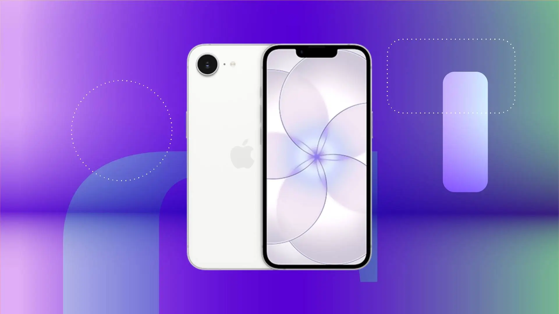 Белый iPhone 17E на фоне фиолетового градиента от CNET.