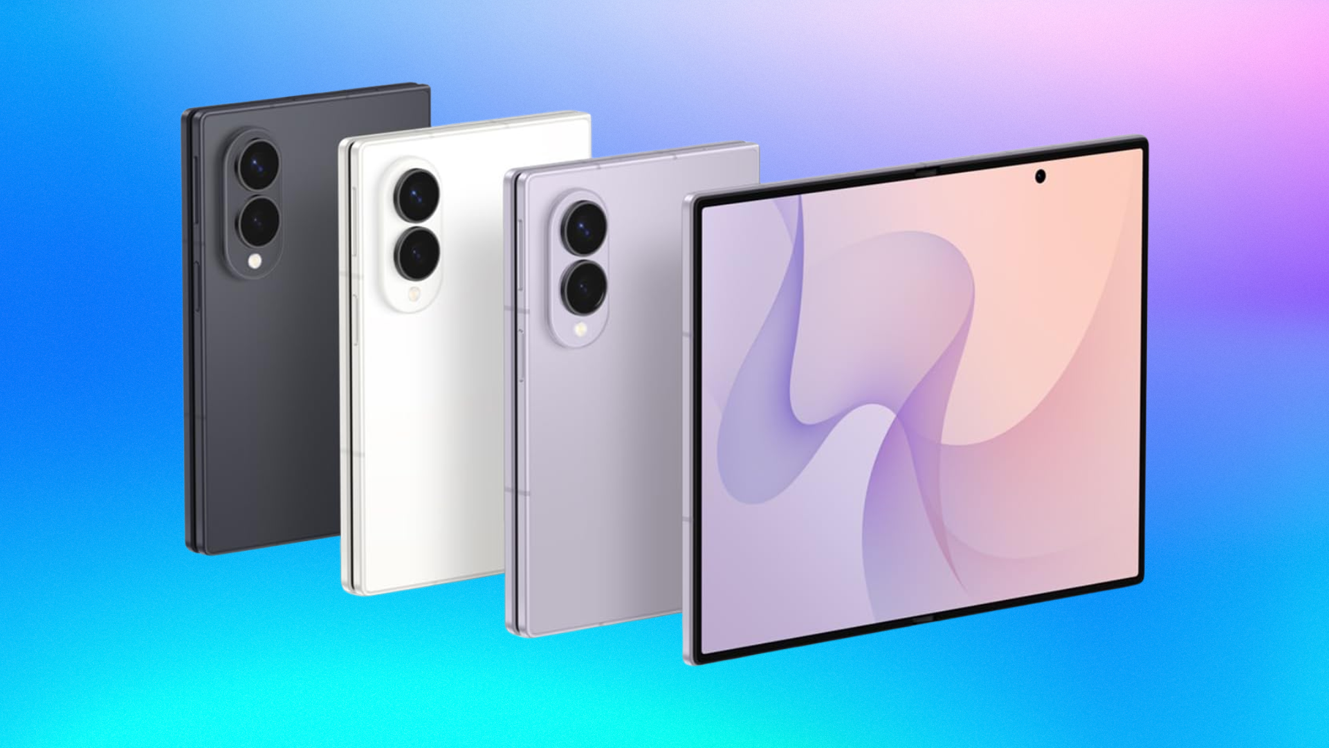 Переход на Verizon позволит вам носить Galaxy Z Fold 8 в кармане всего за 30 долларов в месяц. 3 На изображении представлены все три цветовых варианта Samsung Galaxy Z Fold 8 на градиентном синем фоне.