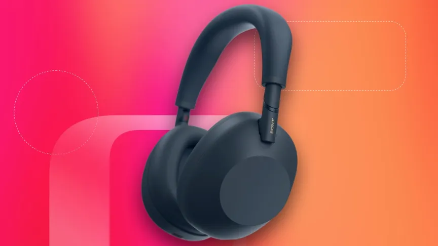 Sony WH - 1000XM6 на фоне красно-оранжевого изображения CNET.