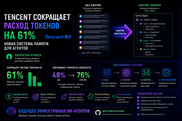Бесплатная система сжатия от Тencent, сокращает расход токенов для ИИ на 61%