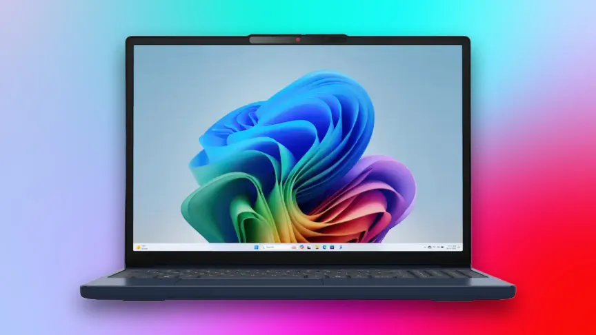 Ноутбук Lenovo IdeaPad Slim 3i на фоне многоцветного градиента.