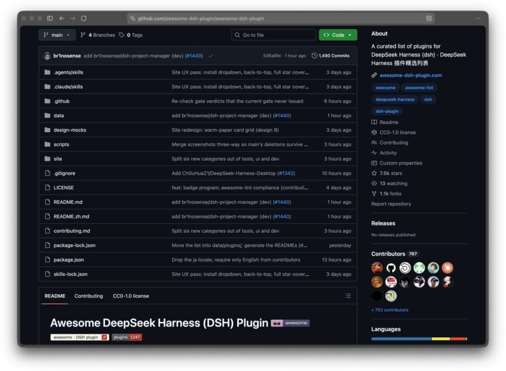 Для DeepSeek Harness собрали каталог из 1250 плагинов На GitHub... 1 File 1091