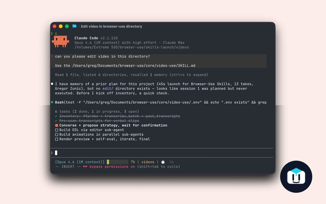 Video Use — этот скилл превращает Claude Code в видеомонтажёра…
