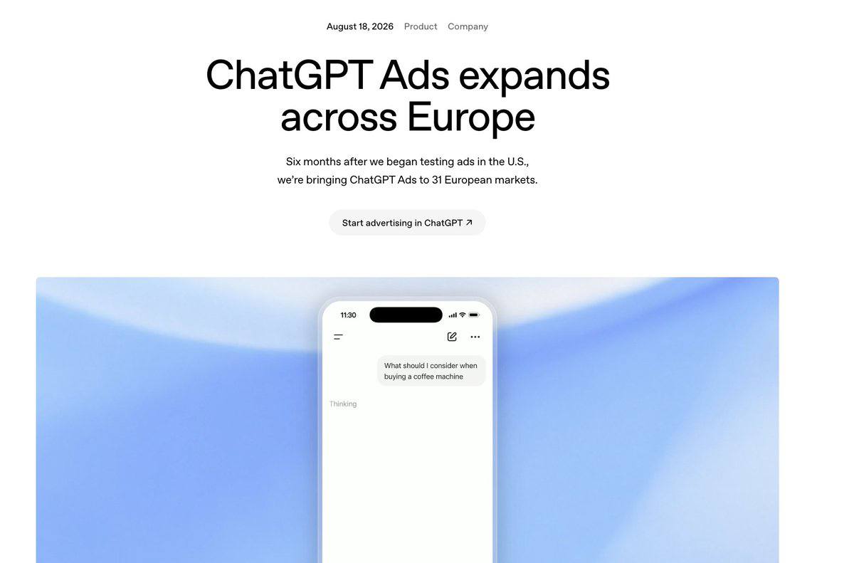 📱 ChatGPT Ads ИДУТ В ЕВРОПУ: РЕКЛАМА ПОЯВИТЬСЯ У БЕСПЛАТНЫХ…