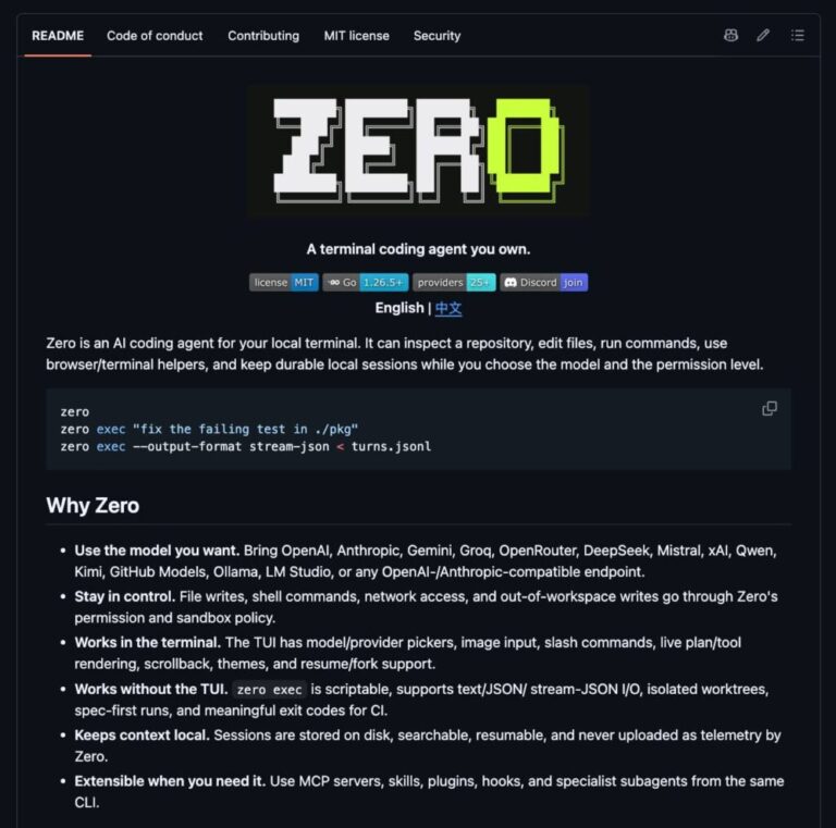 Zero — open-source альтернатива Claude Code в терминале Нашли Zero…