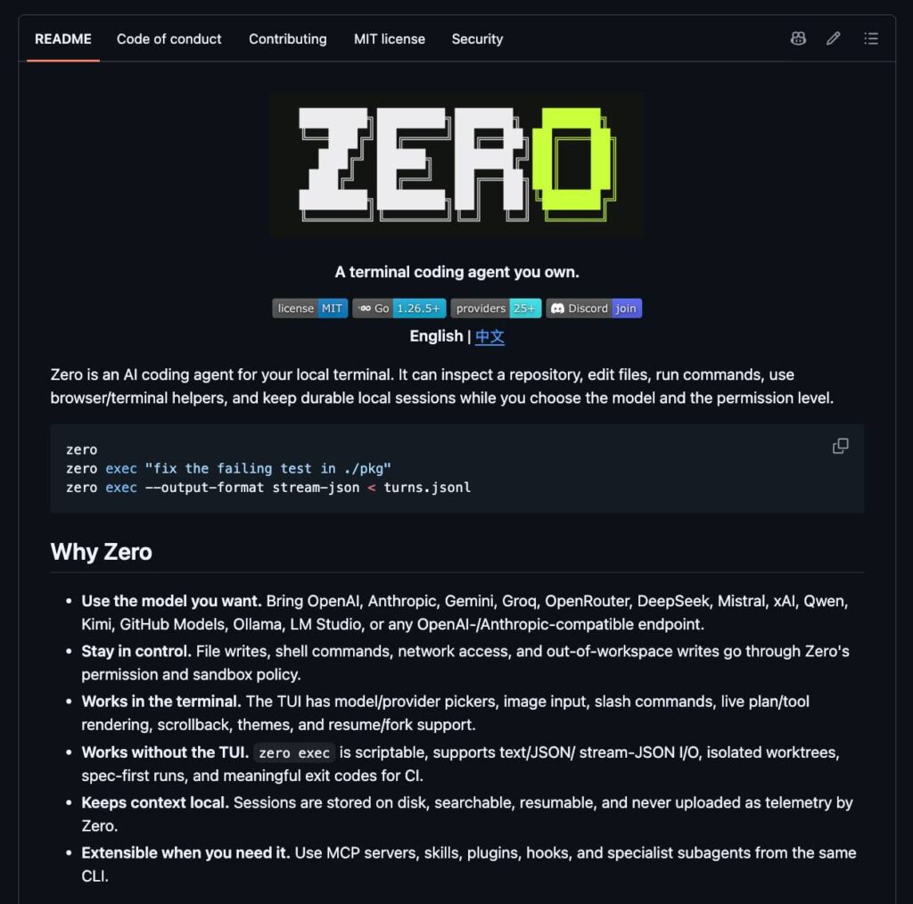 Zero — open-source альтернатива Claude Code в терминале Нашли Zero…
