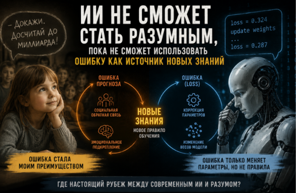 ИИ не может стать разумным, пока не сможет использовать ошибку как источник новых знаний