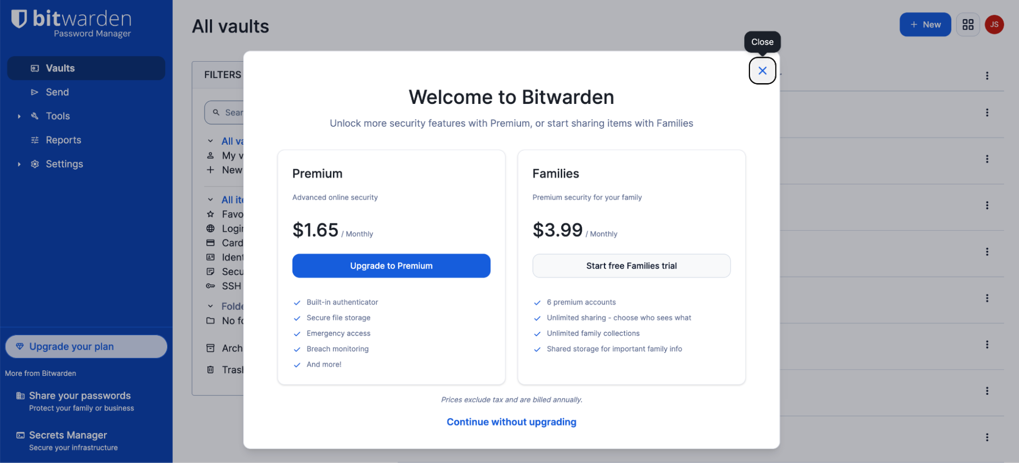 Bitwarden предлагает дополнительные тарифные планы премиум-класса.
