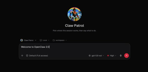 Новый рекламный скриншот пользовательского интерфейса OpenClaw.
