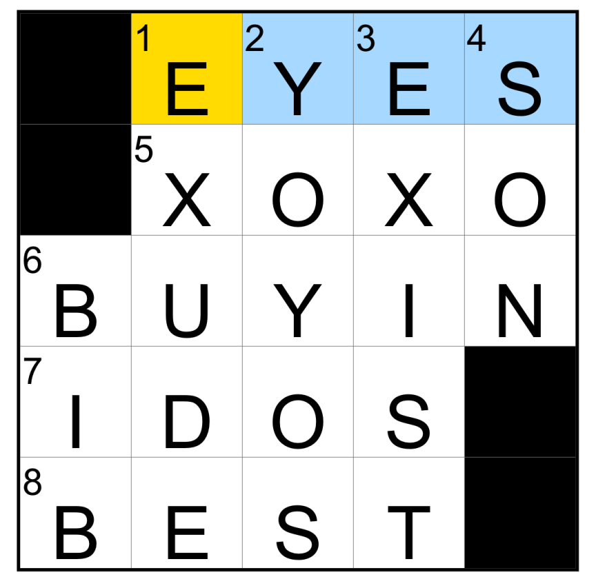 Завершённый мини-кроссворд NYT от 1 сентября 2026 года.