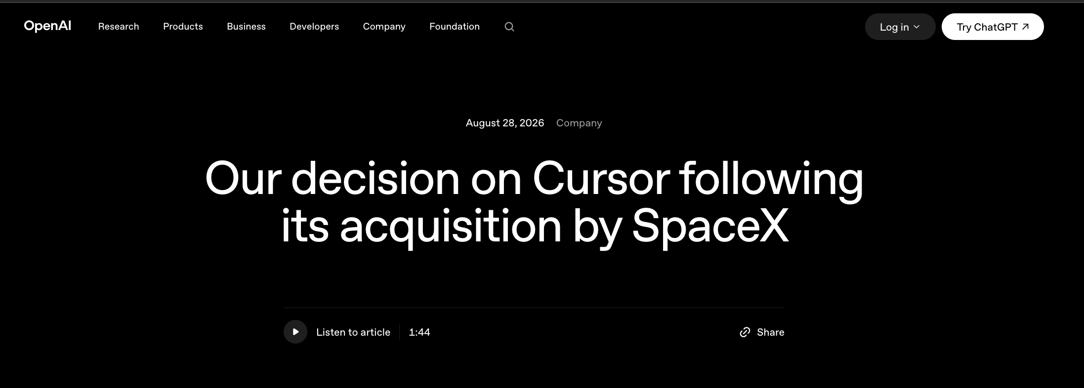 Наше решение по Cursor после его приобретения компанией SpaceX | OpenAI