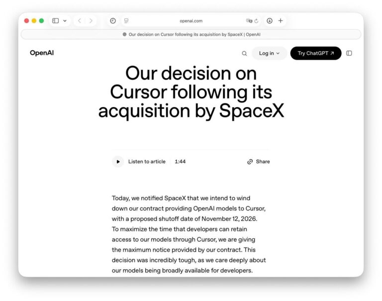 Битва титанов: OpenAI отрубает доступ к своим моделям в Cursor…