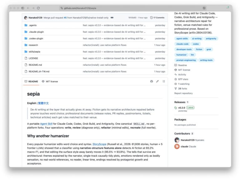 Sepia отучает ИИ писать как ИИ Появился Sepia — скилл,…