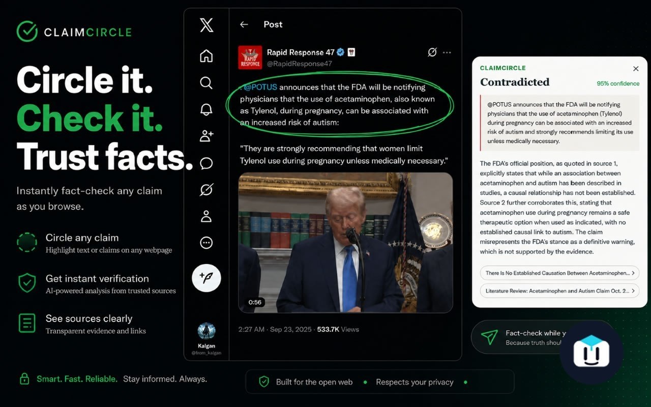 ClaimCircle — расширение для фактчекинга прямо на странице Выделяете любой…