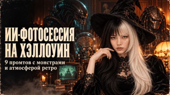 ИИ-фотосессия на Хэллоуин — 9 промтов с монстрами и атмосферой ретро