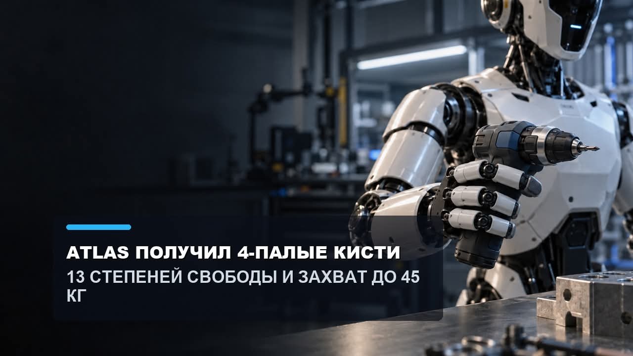 Boston Dynamics разработала для человекоподобного Atlas новые четырёхпалые кисти. У…